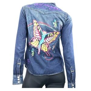 Ed Hardy Embroidered Butterfly Wings Denim